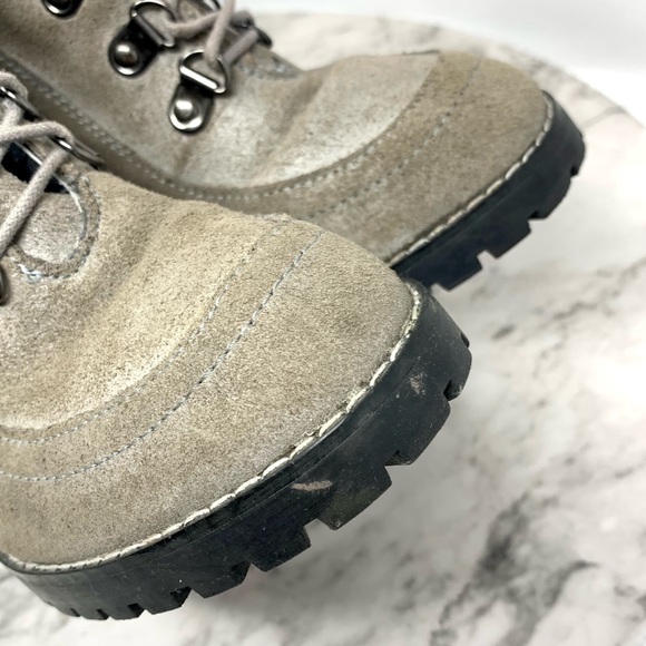 Envy Big Time Taupe Suede Lace Up utility platform booties 7 sporty casual chic - Picture 9 of 15
